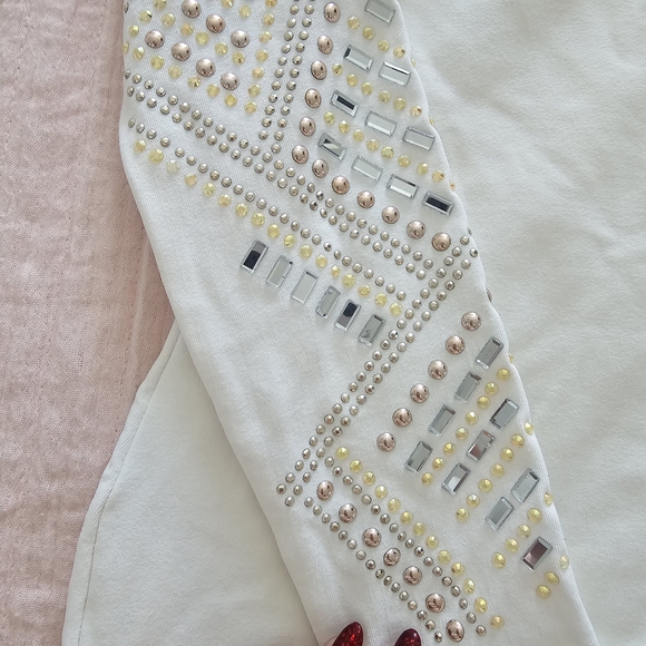 bebe White Long Sleeve Dress with Gold and Silver Embellishments - Picture 8 of 8